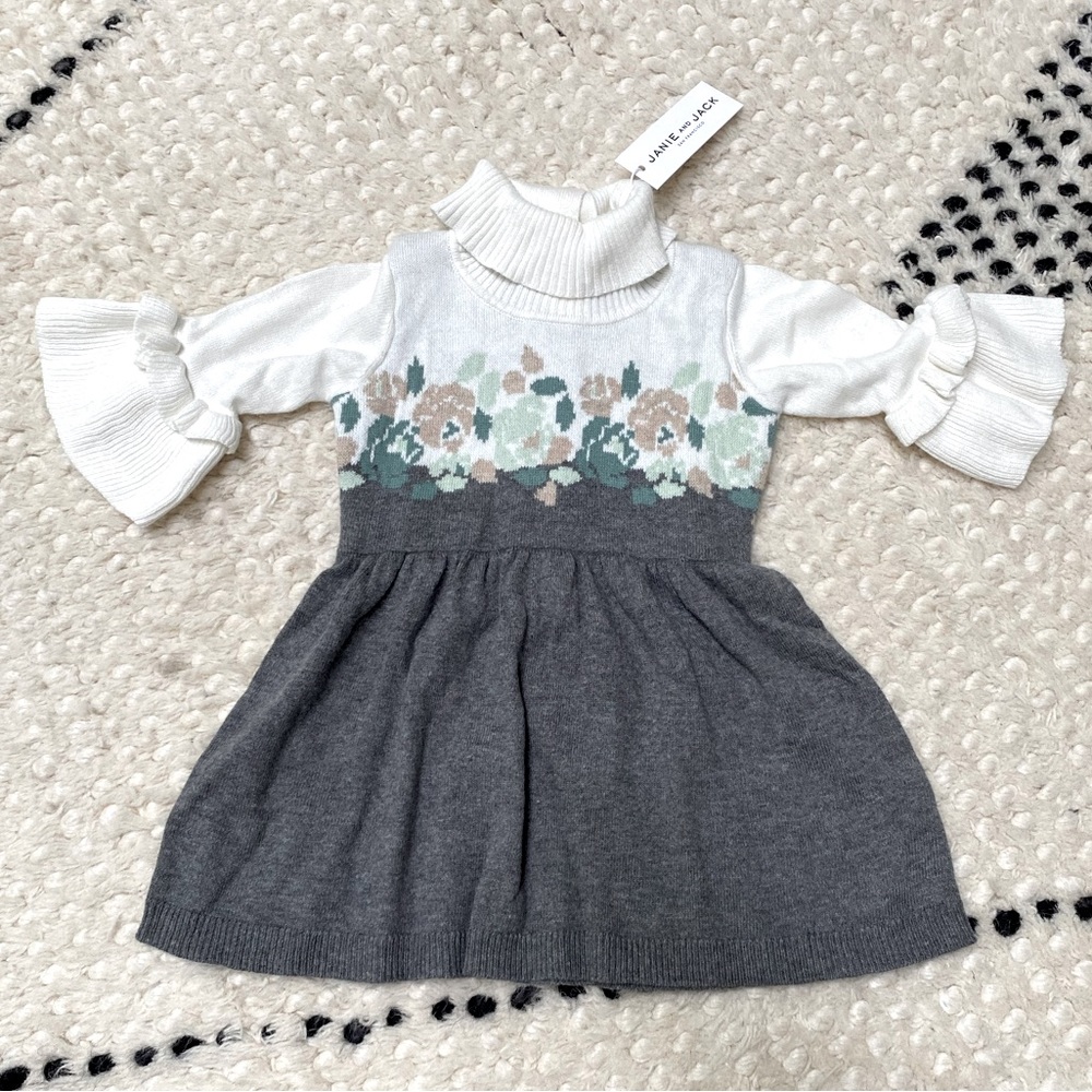 NWT Janie & Jack floral knit long sleeve turtle neck dress (12/18 months)